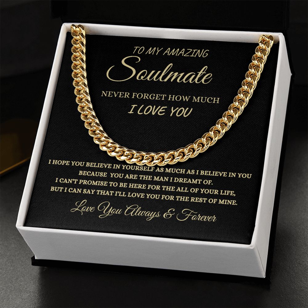 To My Soulmate, Husband Cuban Chain Necklace, Husband Gift, Husband Anniversary Gift, Husband Birthday Gift from Wife, Valentines Day Gifts