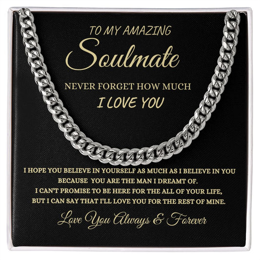 To My Soulmate, Husband Cuban Chain Necklace, Husband Gift, Husband Anniversary Gift, Husband Birthday Gift from Wife, Valentines Day Gifts